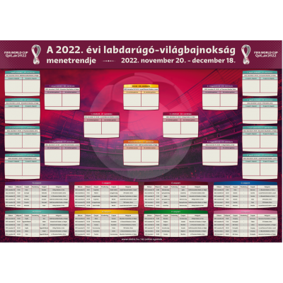 2022 Labdarúgó-világbajnokság táblázat, menetrend plakát 60 × 43 cm