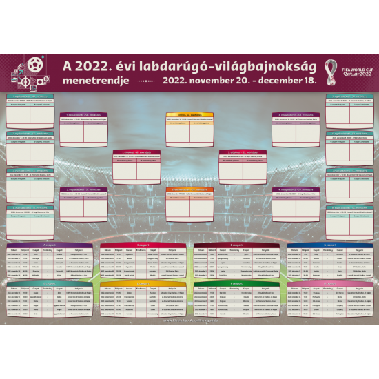 2022 Labdarúgó-világbajnokság táblázat, menetrend plakát 60 × 43 cm