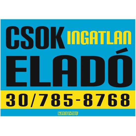 CSOK ingatlan eladó színes felirat, matrica, tábla, ponyva 80×58 cm (kék-fekete-sárga)
