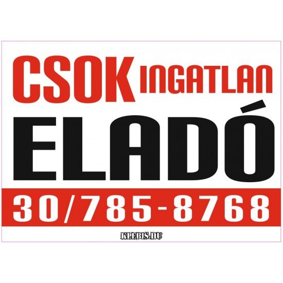 CSOK ingatlan eladó színes felirat, matrica, tábla, ponyva 100×72 cm (fehér-piros-fekete)