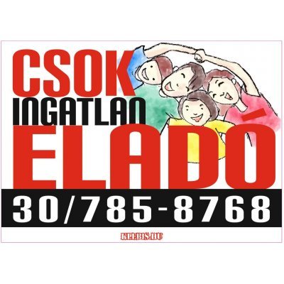 CSOK ingatlan eladó színes felirat, matrica, tábla, ponyva 100×72 cm (rajzos)