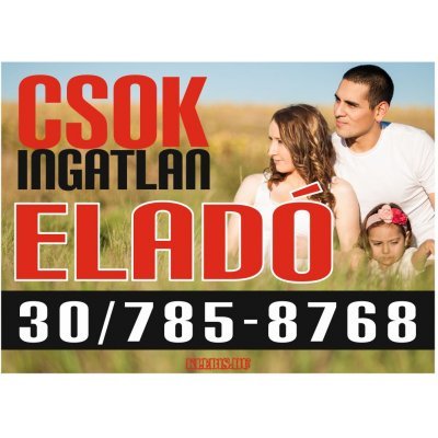 CSOK ingatlan eladó színes felirat, matrica, tábla, ponyva 100×72 cm (család)