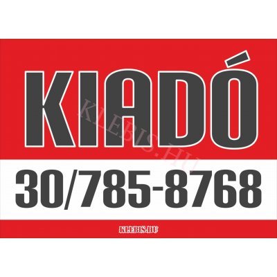 Kiadó színes felirat, matrica, tábla, ponyva 65×47 cm (piros-szürke)