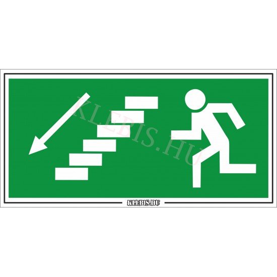 Menekülési út a lépcsőn lefelé, balra matrica, 40×20 cm