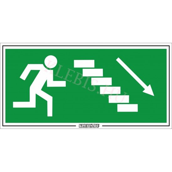 Menekülési út a lépcsőn lefelé, jobbra matrica, 20×10 cm