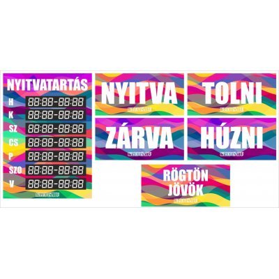 Szivárványos nyitvatartás csomag - matrica, tábla 21×10 cm-től