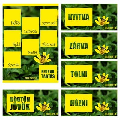 Virágos nyitvatartás csomag - matrica, tábla 21×10 cm-től