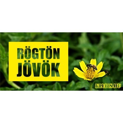 Rögtön jövök ( virágos ) matrica, tábla 21×10 cm-től