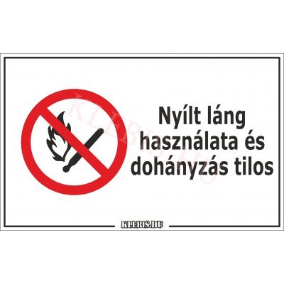 Nyílt láng használata és dohányzás tilos matrica, 16×25 cm Nyílt láng használata és dohányzás tilos matrica, 16×25 cm