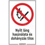Nyílt láng használata és dohányzás tilos matrica, 6×10 cm
