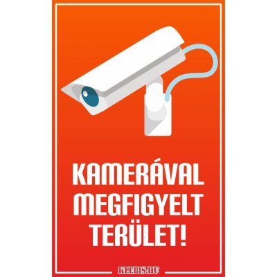 Kamerával megfigyelt terület! (letisztult) jelzés, matrica, tábla 6×10 cm-től