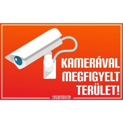 Kamerával megfigyelt terület! (letisztult) jelzés, matrica, tábla 10×6 cm-től