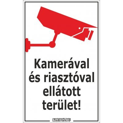 Kamerával és riasztóval ellátott terület! jelzés, matrica, tábla 6×10 cm-től