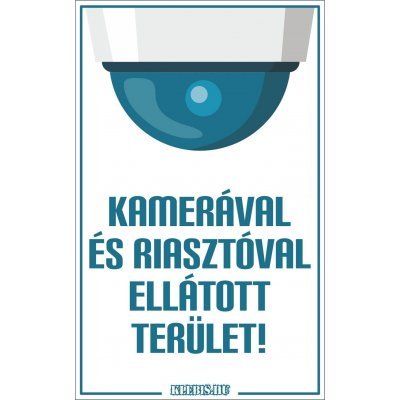 Kamerával és riasztóval ellátott terület! (modern) jelzés, matrica, tábla 6×10 cm-től