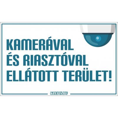 Kamerával és riasztóval ellátott terület! (modern) jelzés, matrica, tábla 10×6 cm-től