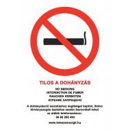 Tilos a dohányzás - tábla, matrica - 5 nyelvű, kormányrendelet alapján (ÚJ 80-as zöld számmal) A4 méretű