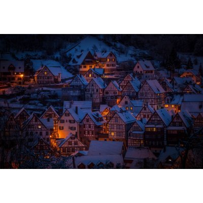 Éjszakai falu - vászonkép, vászonfotó, vakráma 45 × 30 cm Éjszakai falu - vászonkép, vászonfotó, vakráma 45 × 30 cm